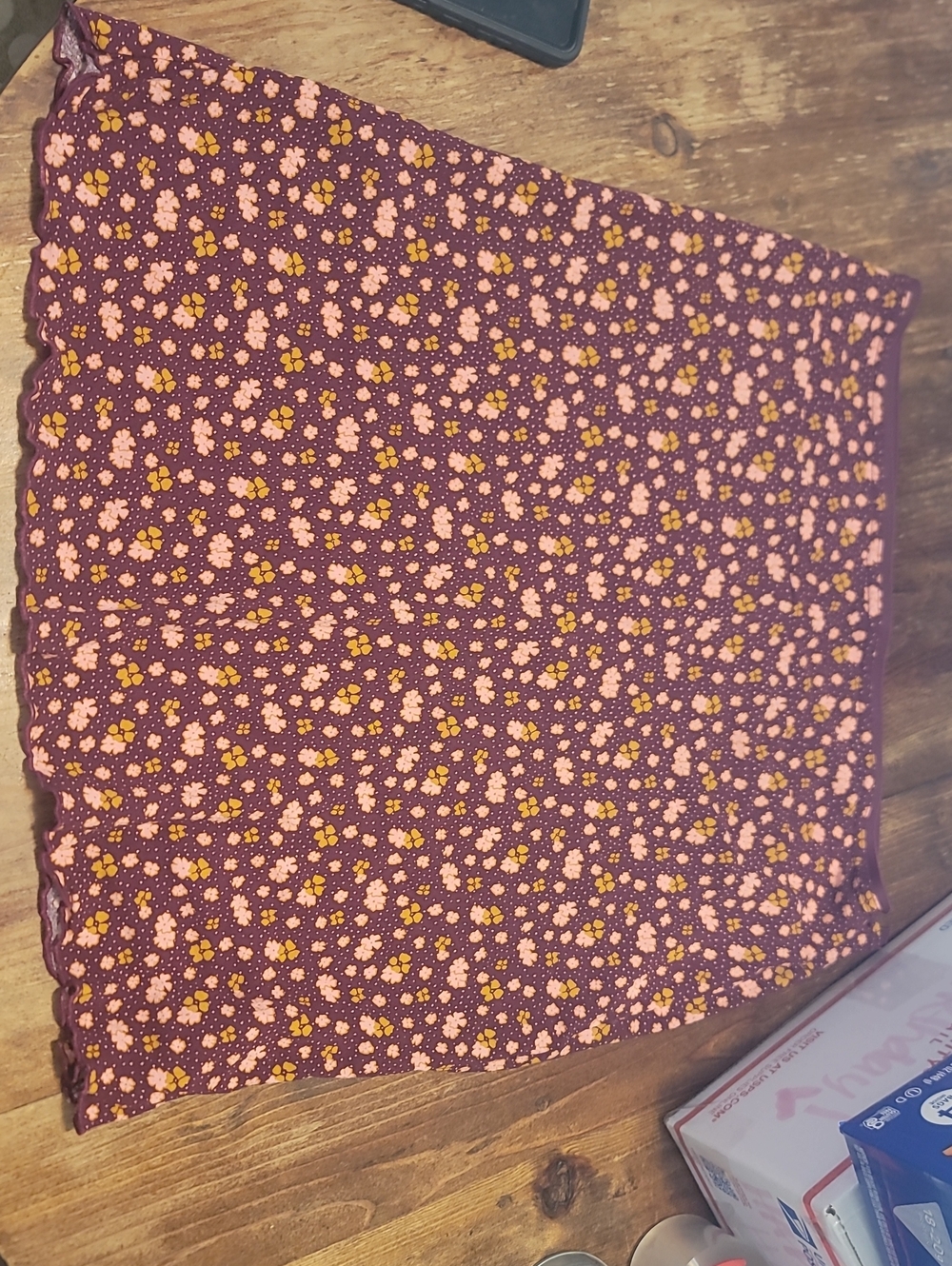 Free People Maroon Mini Skirt with Pink & Mustard Floral Print